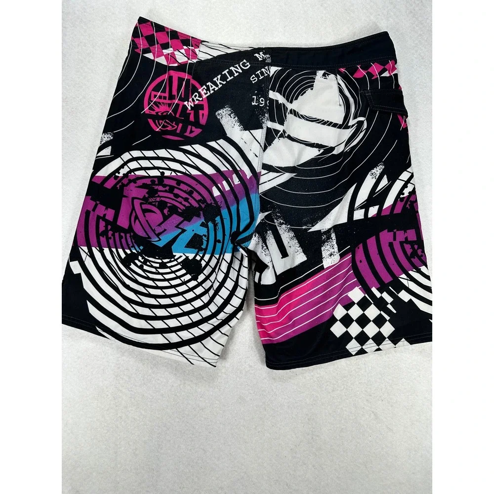 Lost Enterprises Y2K Mens Board Shorts Size 38 Graphic Masters of Mayhem Black